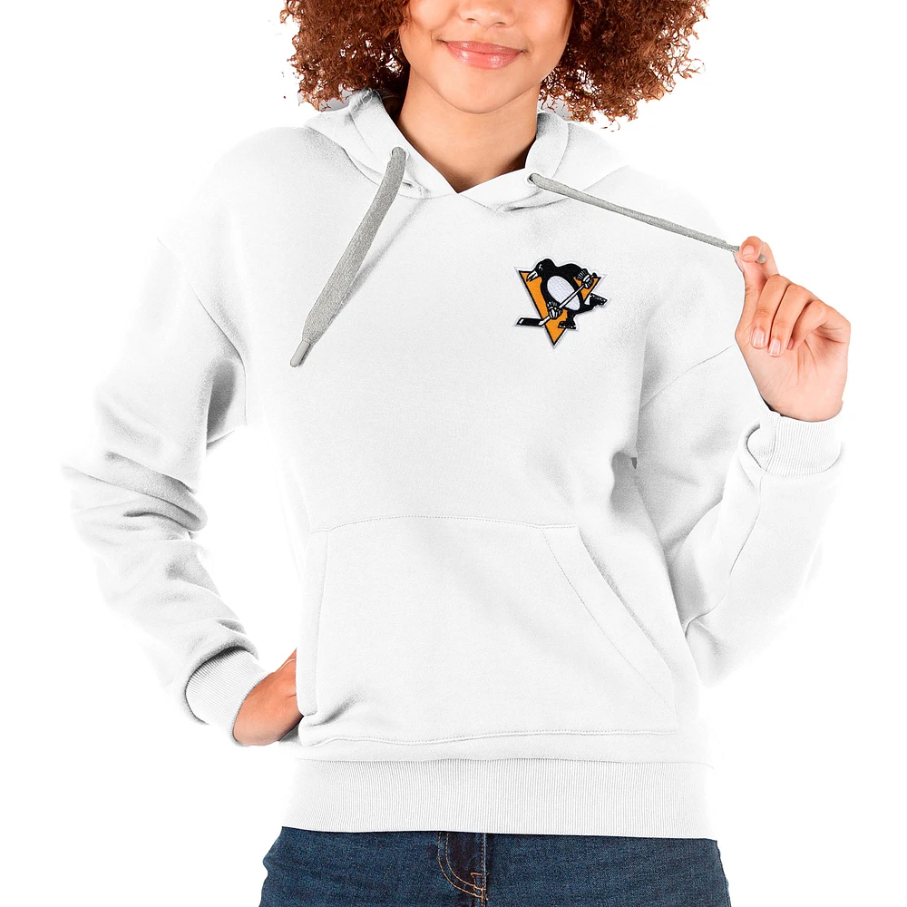 Women's Antigua White Pittsburgh Penguins Primary Logo Victory Pullover Hoodie