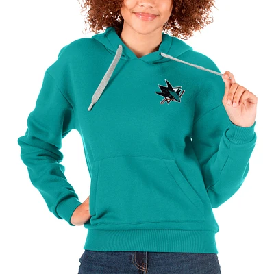 Women's Antigua Teal San Jose Sharks Primary Logo Victory Pullover Hoodie