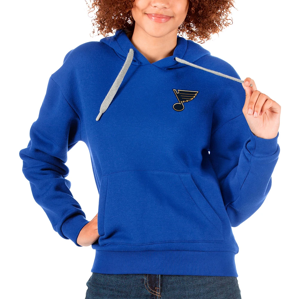 Women's Antigua Royal St. Louis Blues Primary Logo Victory Pullover Hoodie