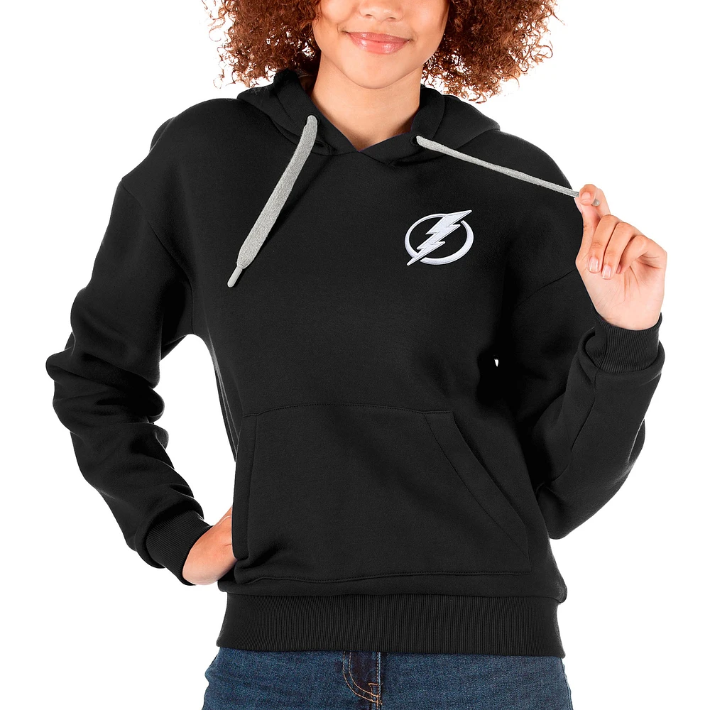 Women's Antigua Black Tampa Bay Lightning Primary Logo Victory Pullover Hoodie