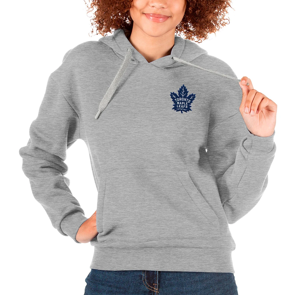 Women's Antigua Heather Gray Toronto Maple Leafs Primary Logo Victory Pullover Hoodie