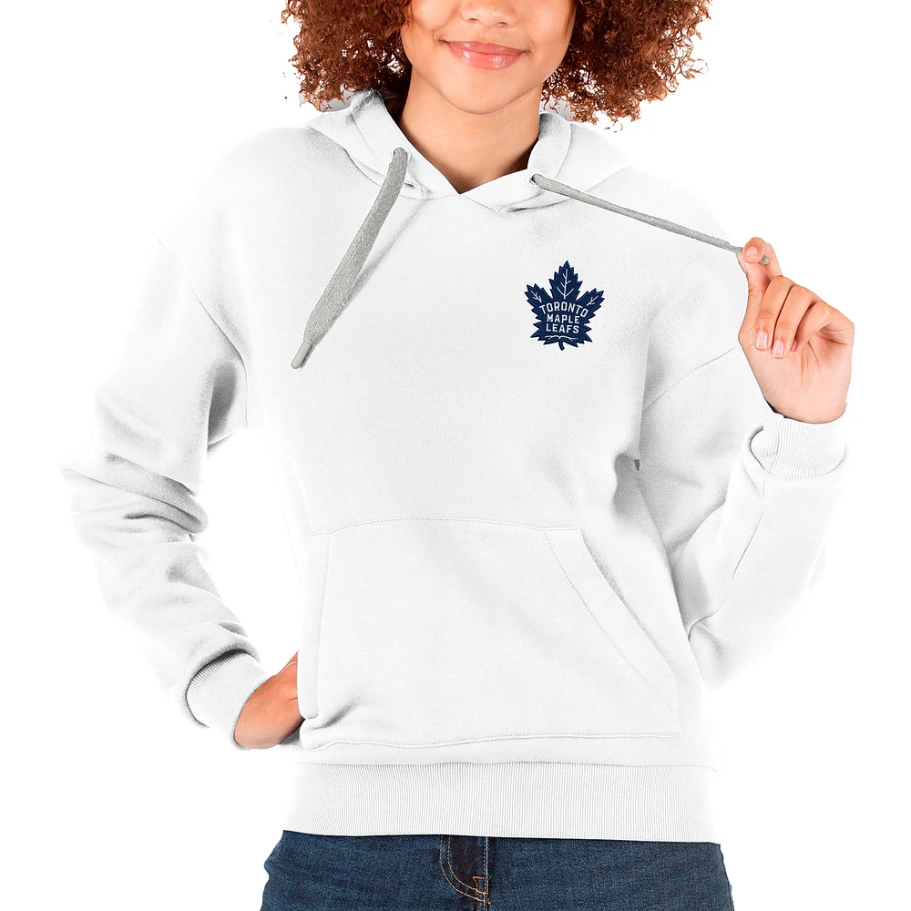 Women's Antigua White Toronto Maple Leafs Primary Logo Victory Pullover Hoodie