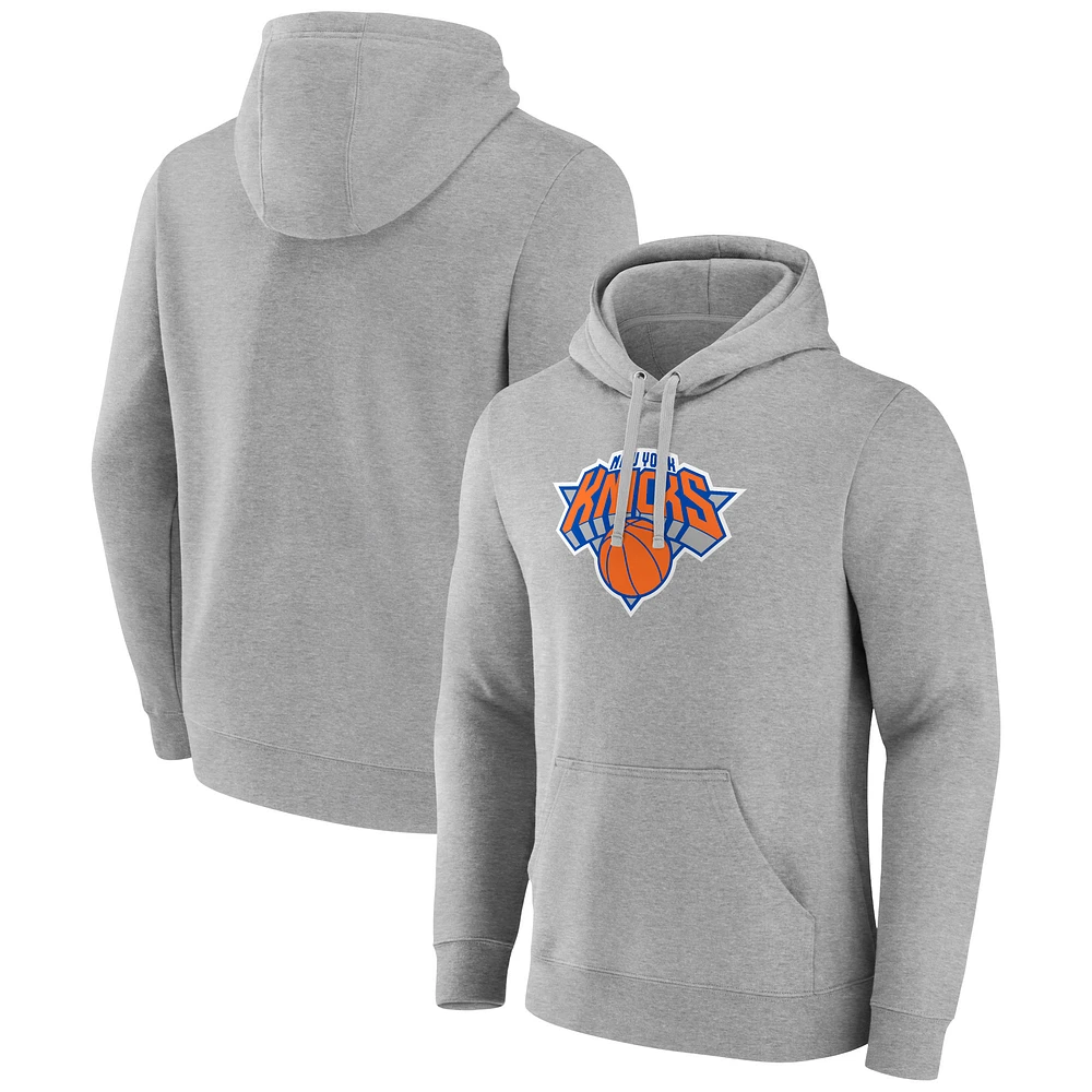 Men's Heather Gray New York Knicks Logo Pullover Hoodie