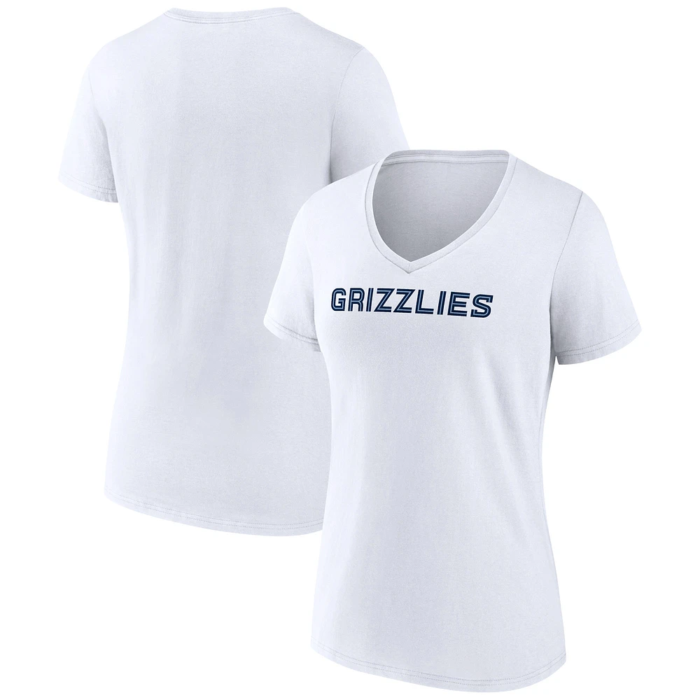 Women's White Memphis Grizzlies Wordmark V-Neck T-Shirt