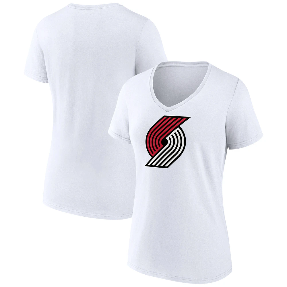 Women's White Portland Trail Blazers Logo V-Neck T-Shirt