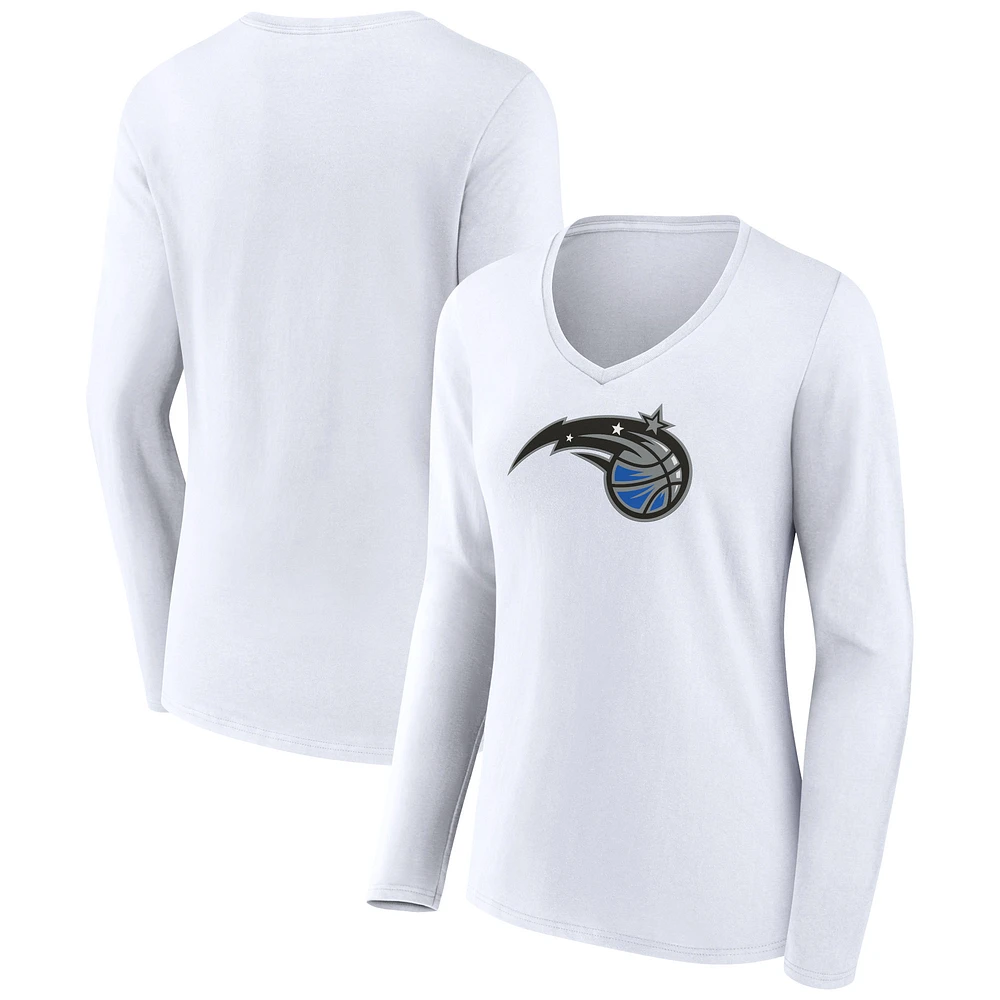Women's White Orlando Magic Logo Long Sleeve V-Neck T-Shirt