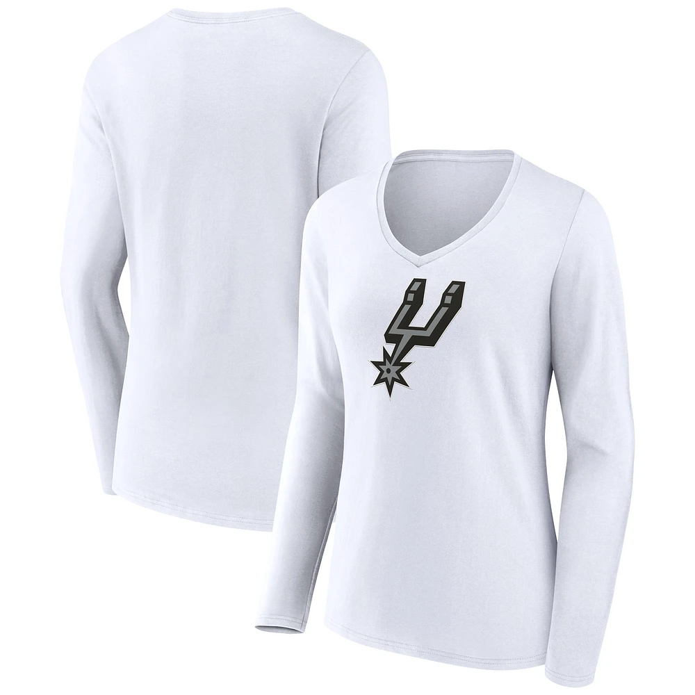Women's White San Antonio Spurs Logo Long Sleeve V-Neck T-Shirt