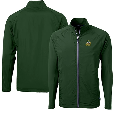 Men's Cutter & Buck Green Oregon Ducks Adapt Eco Knit Hybrid Recycled Full-Zip Jacket