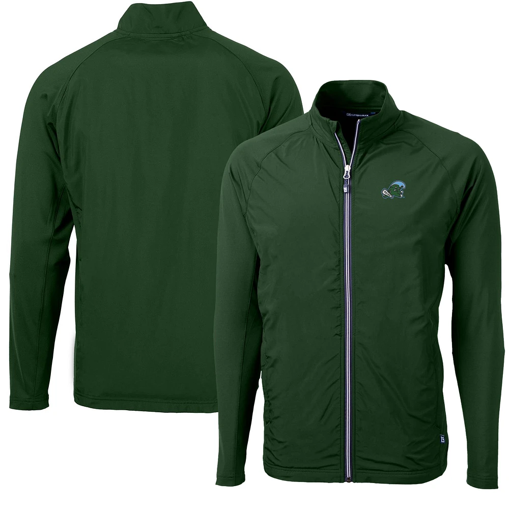 Men's Cutter & Buck Green Tulane Wave Adapt Eco Knit Hybrid Recycled Full-Zip Jacket