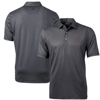 Men's Cutter & Buck Black Miami University RedHawks Pike Banner Print Polo