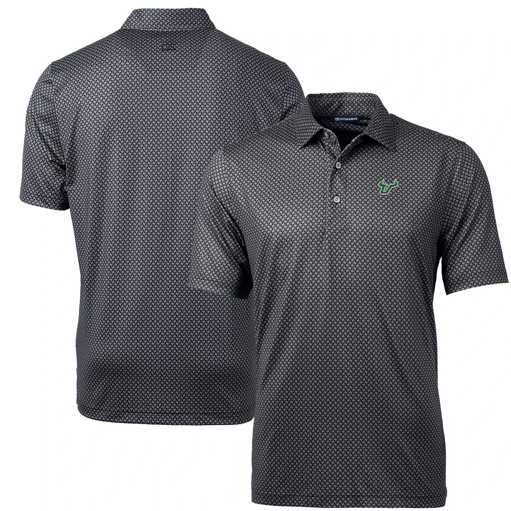 Men's Cutter & Buck Black South Florida Bulls Pike Banner Print Polo