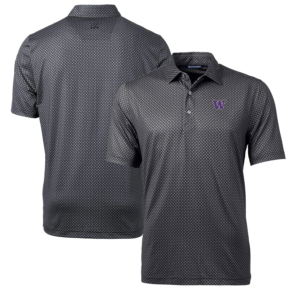 Men's Cutter & Buck Black Washington Huskies Pike Banner Print Polo
