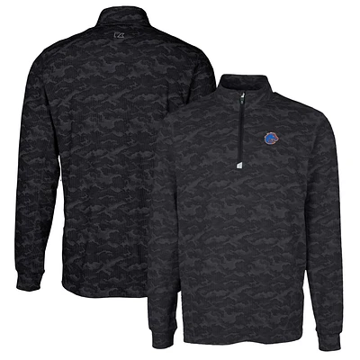 Men's Cutter & Buck Black Boise State Broncos Traverse Camo Print Stretch Quarter-Zip Pullover Top