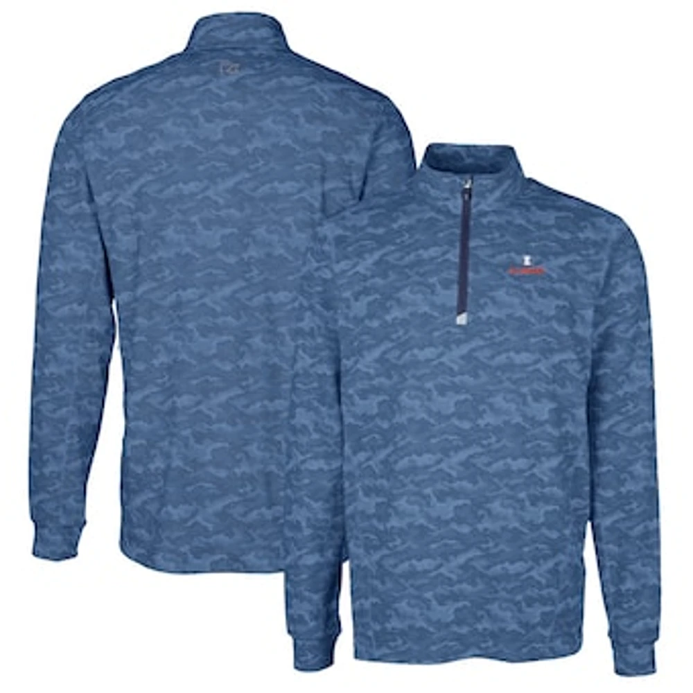 Men's Cutter & Buck Navy Illinois Fighting Illini Traverse Camo Print Stretch Quarter-Zip Pullover Top