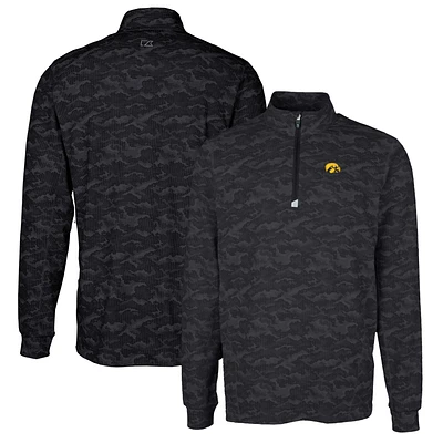 Men's Cutter & Buck Black Iowa Hawkeyes Traverse Camo Print Stretch Quarter-Zip Pullover Top