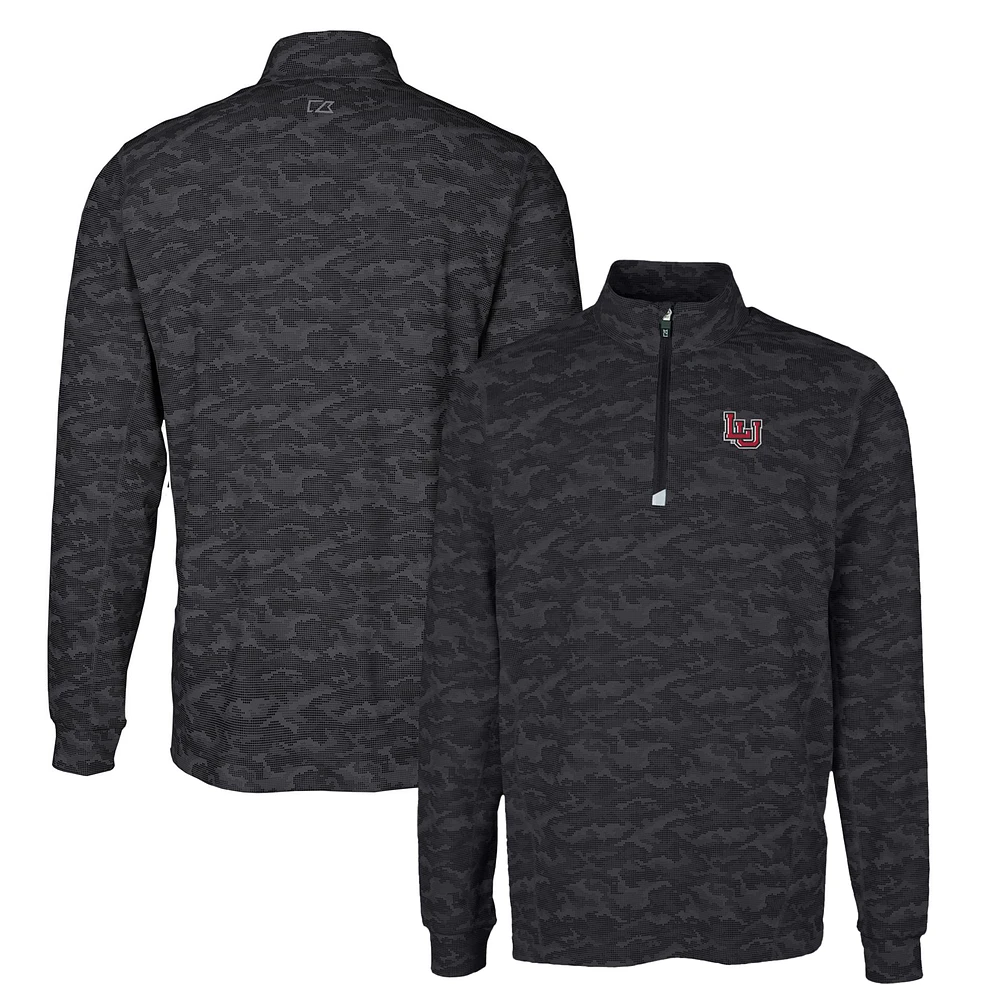 Men's Cutter & Buck Black Lamar Cardinals Traverse Camo Print Stretch Quarter-Zip Pullover Top