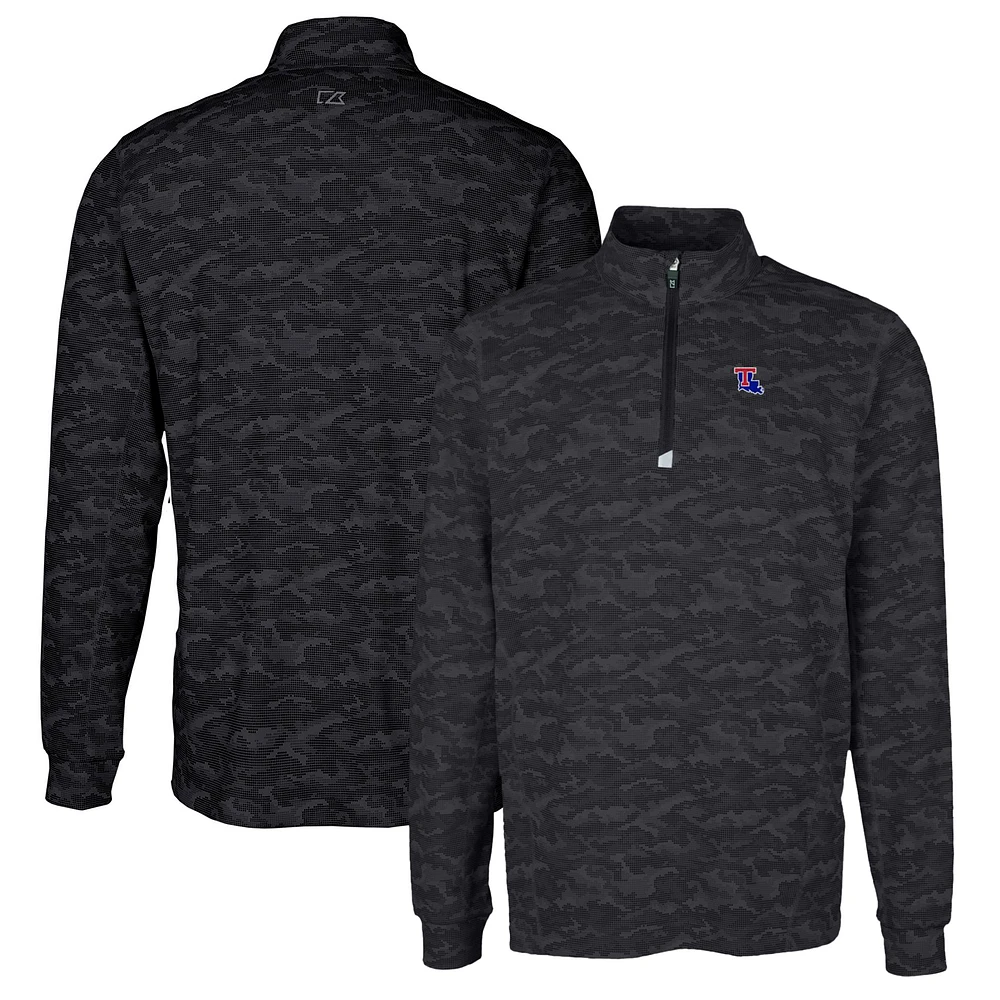 Men's Cutter & Buck Black Louisiana Tech Bulldogs Traverse Camo Print Stretch Quarter-Zip Pullover Top