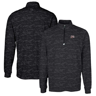 Men's Cutter & Buck Black Montana Grizzlies Traverse Camo Print Stretch Quarter-Zip Pullover Top