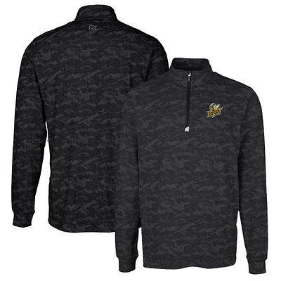 Men's Cutter & Buck Black Baldwin Wallace Yellow Jackets Traverse Camo Print Stretch Quarter-Zip Pullover Top