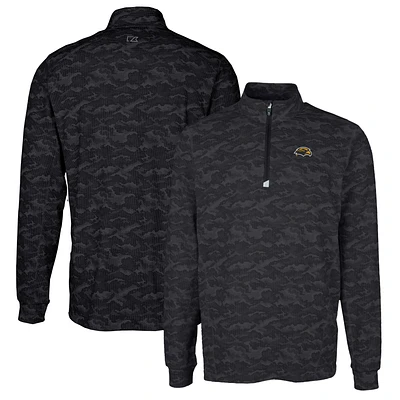 Men's Cutter & Buck Black Southern Miss Golden Eagles Traverse Camo Print Stretch Quarter-Zip Pullover Top