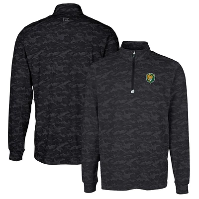 Men's Cutter & Buck Black Southeastern Louisiana Lions Traverse Camo Print Stretch Quarter-Zip Pullover Top