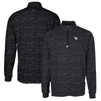 Men's Cutter & Buck Black West Virginia Mountaineers Traverse Camo Print Stretch Quarter-Zip Pullover Top