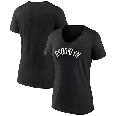 Women's Black Brooklyn Nets Wordmark V-Neck T-Shirt