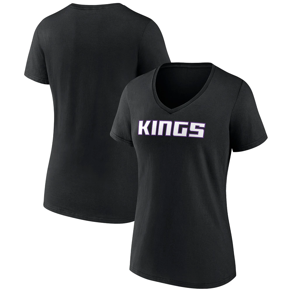 Women's Black Sacramento Kings Wordmark V-Neck T-Shirt
