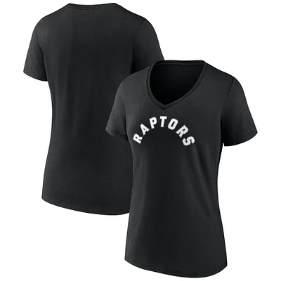 Women's Black Toronto Raptors Wordmark V-Neck T-Shirt