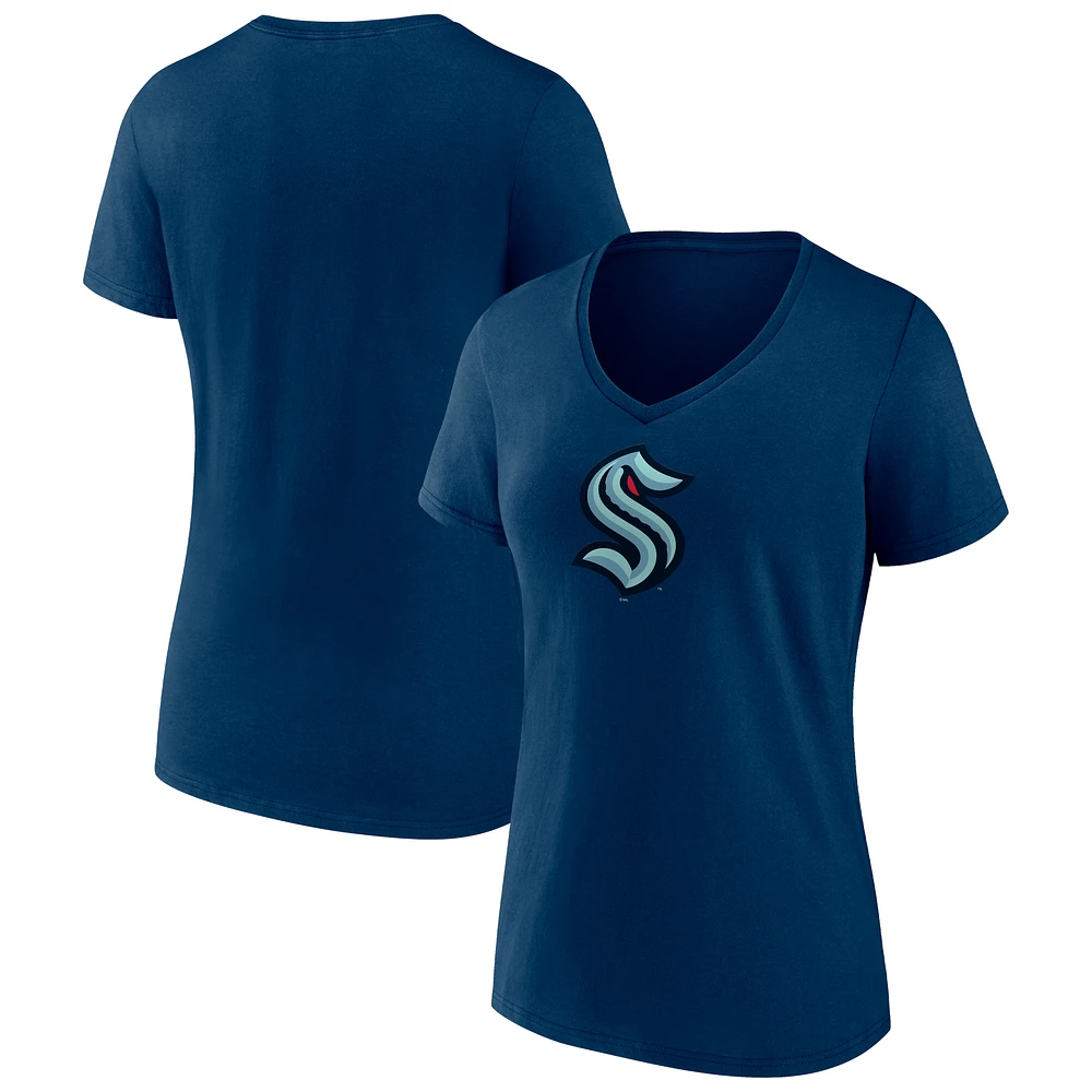 Women's Navy Seattle Kraken Team Logo V-Neck T-Shirt