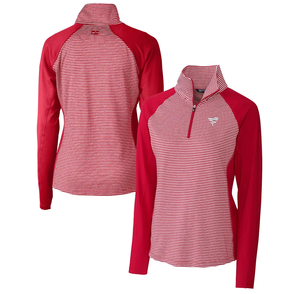 Women's Cutter & Buck Red Fanatics Corporate Forge Tonal Stripe Stretch Half-Zip Pullover Top