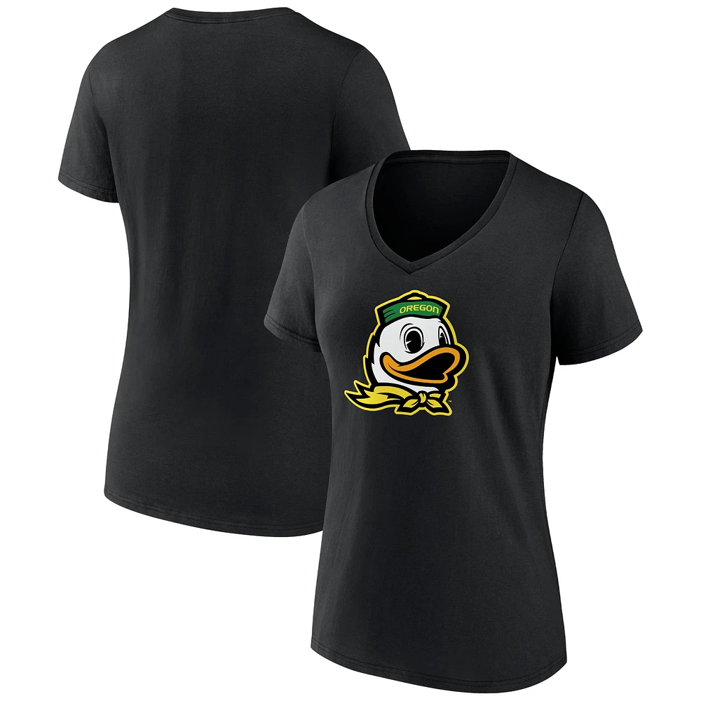 Women's Black Oregon Ducks Team Logo V-Neck T-Shirt