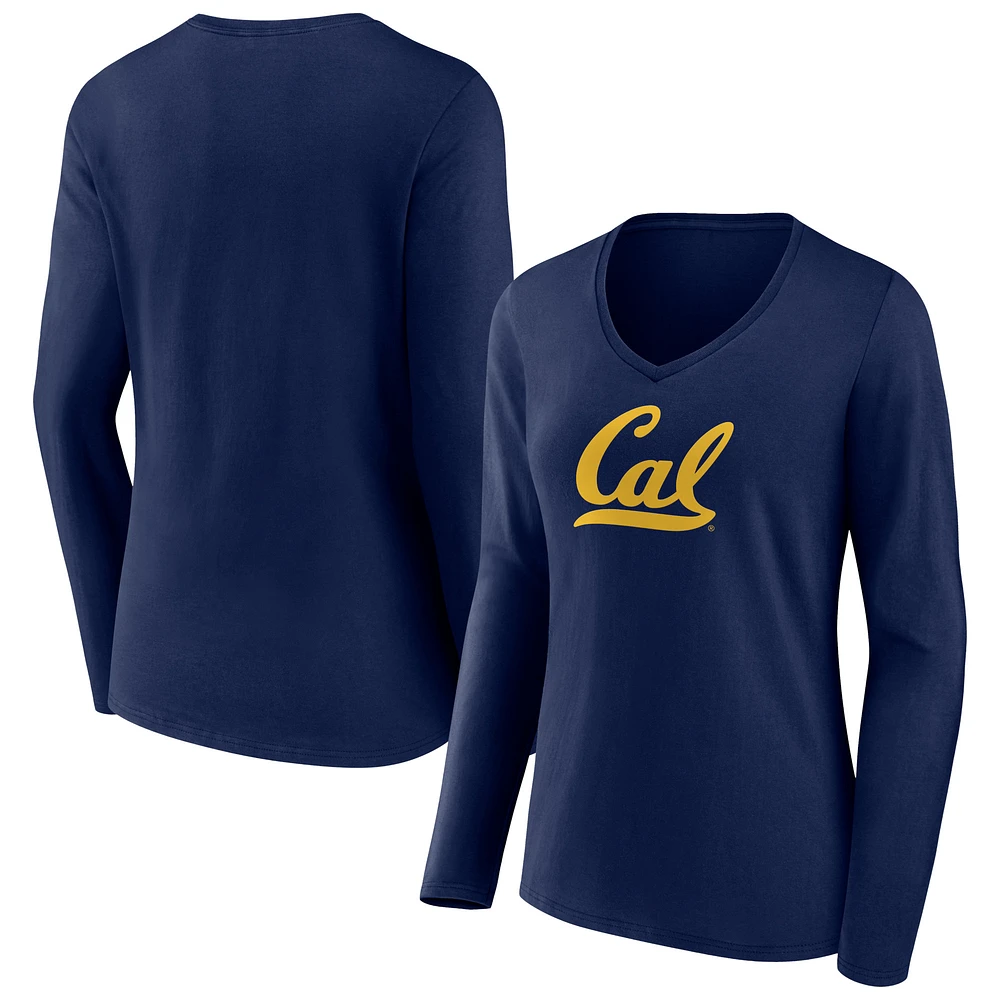 Women's Navy Cal Bears Logo Long Sleeve V-Neck T-Shirt