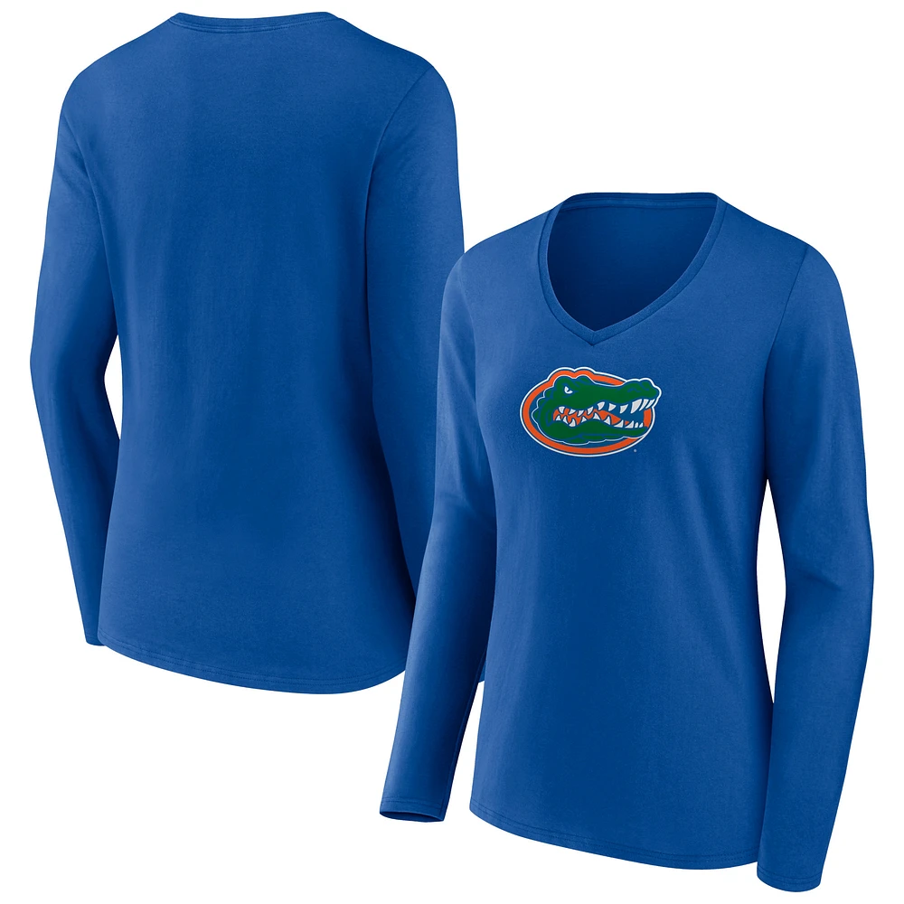 Women's Royal Florida Gators Logo Long Sleeve V-Neck T-Shirt