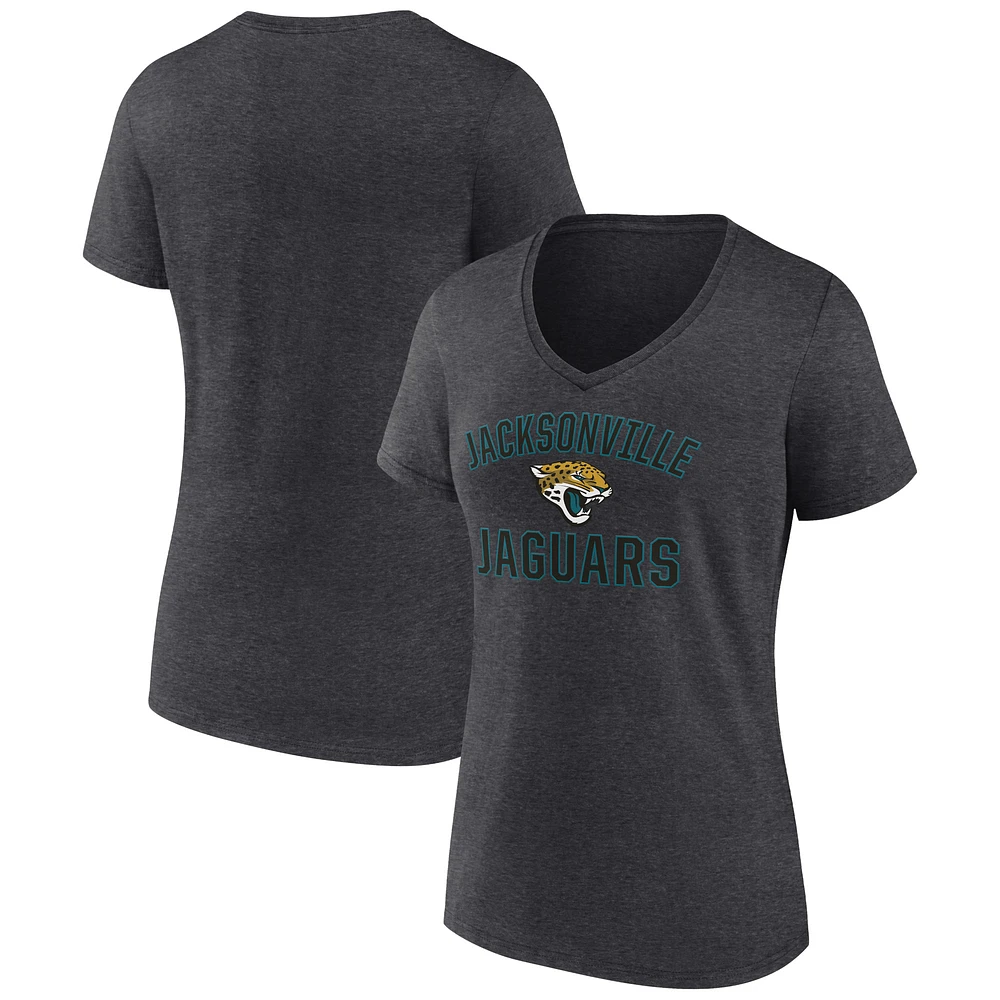 Women's Charcoal Jacksonville Jaguars Victory Arch Team V-Neck T-Shirt