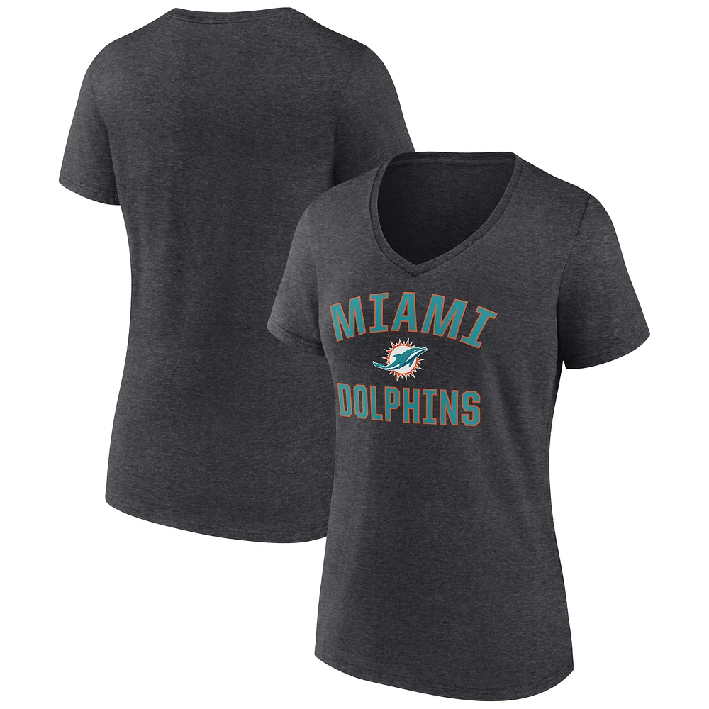 Women's Charcoal Miami Dolphins Victory Arch Team V-Neck T-Shirt