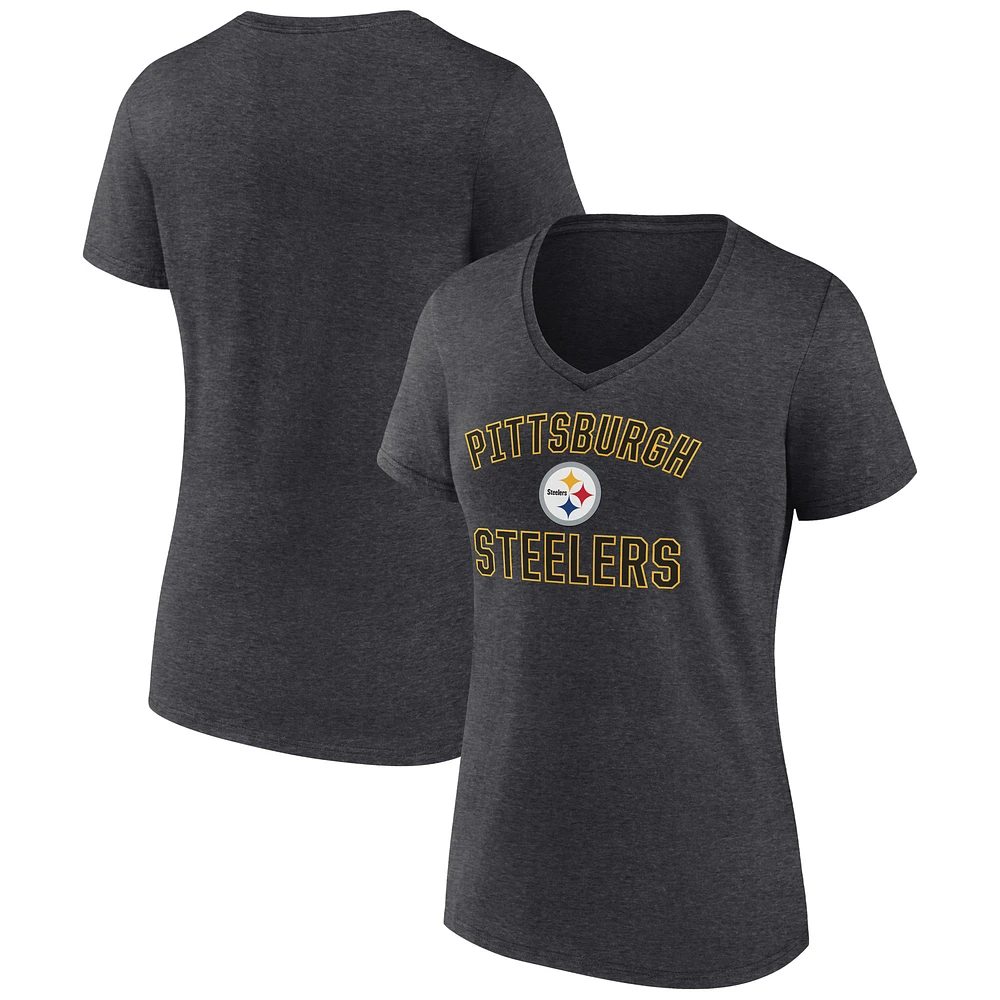 Women's Charcoal Pittsburgh Steelers Victory Arch Team V-Neck T-Shirt