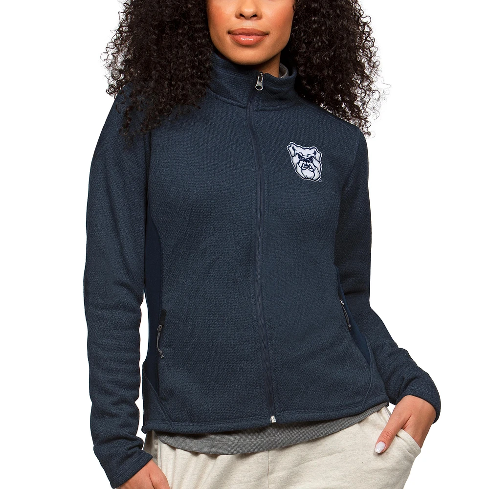 Women's Antigua Heather Navy Butler Bulldogs Course Full-Zip Jacket