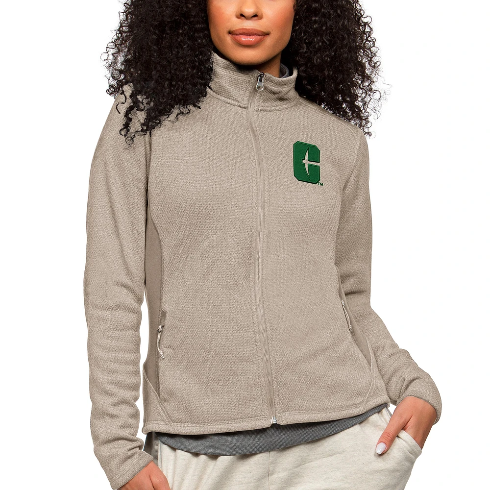 Women's Antigua Oatmeal Charlotte 49ers Course Full-Zip Jacket