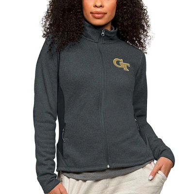 Women's Antigua Heather Charcoal Georgia Tech Yellow Jackets Course Full-Zip Jacket