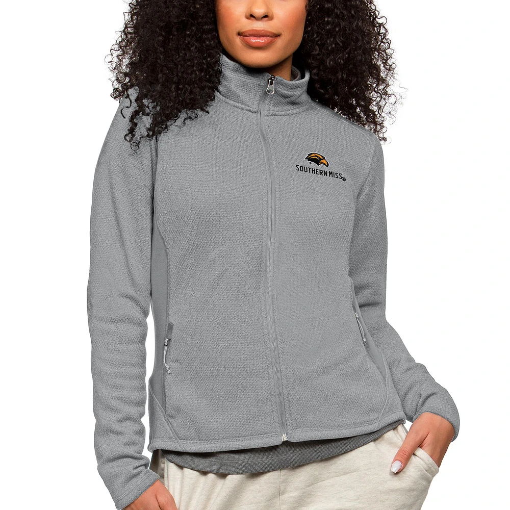 Women's Antigua Heather Gray Southern Miss Golden Eagles Course Full-Zip Jacket