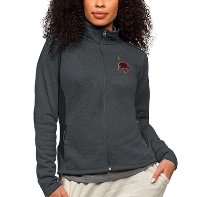 Women's Antigua Heather Charcoal Texas State Bobcats Course Full-Zip Jacket