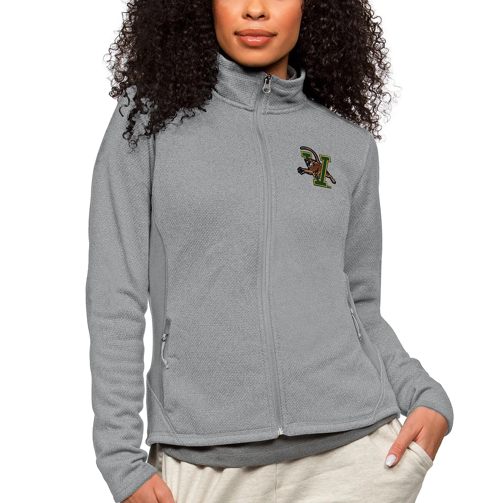 Women's Antigua Heather Gray Vermont Catamounts Course Full-Zip Jacket