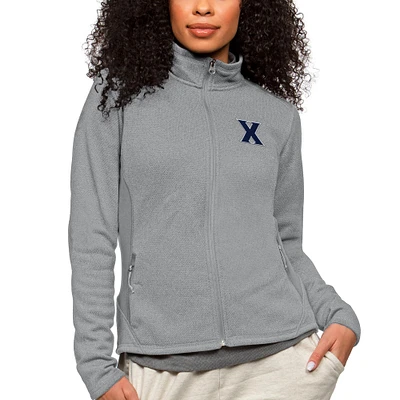Women's Antigua Heather Gray Xavier Musketeers Course Full-Zip Jacket