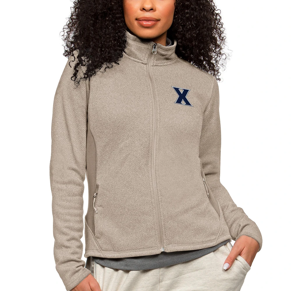 Women's Antigua Oatmeal Xavier Musketeers Course Full-Zip Jacket