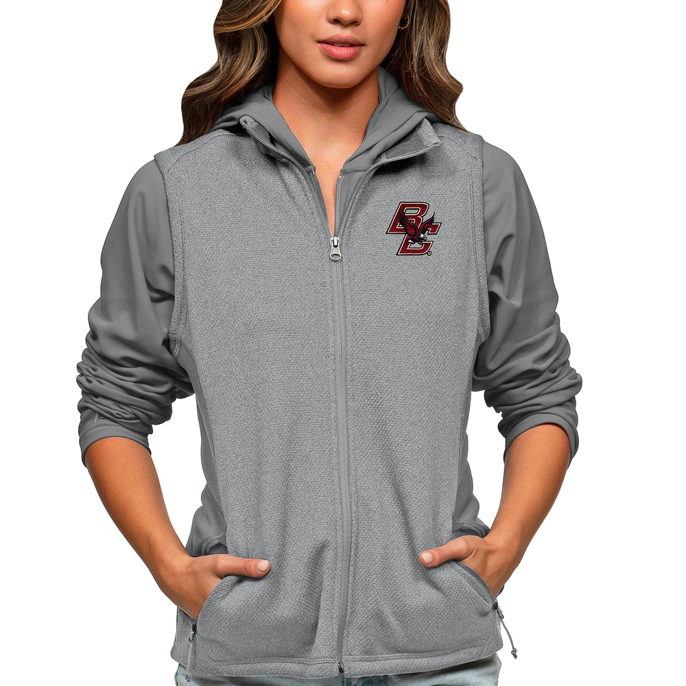 Women's Antigua Heather Gray Boston College Eagles Course Full-Zip Vest