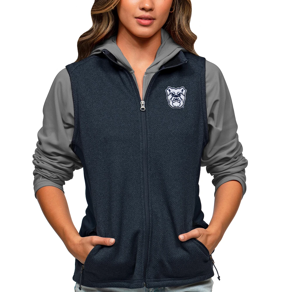 Women's Antigua Heather Navy Butler Bulldogs Course Full-Zip Vest