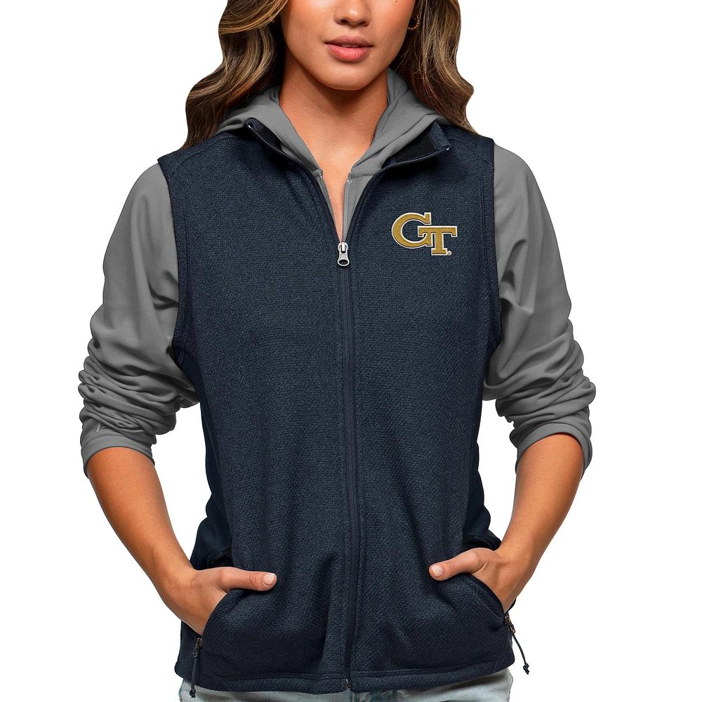 Women's Antigua Heather Navy Georgia Tech Yellow Jackets Course Full-Zip Vest