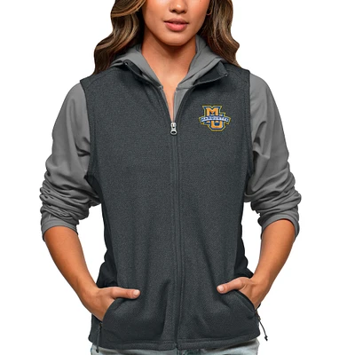 Women's Antigua Heather Charcoal Marquette Golden Eagles Course Full-Zip Vest