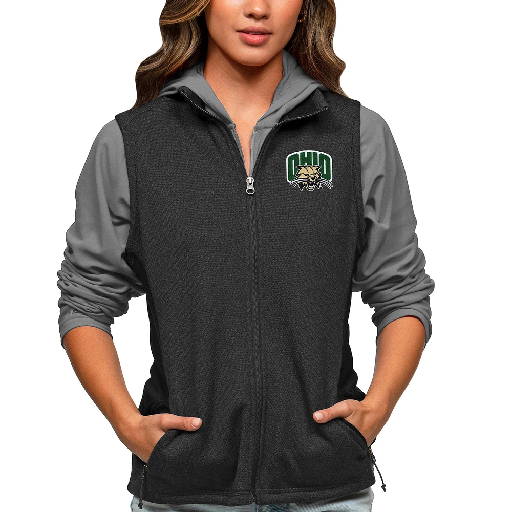 Women's Antigua Heather Black Ohio Bobcats Course Full-Zip Vest